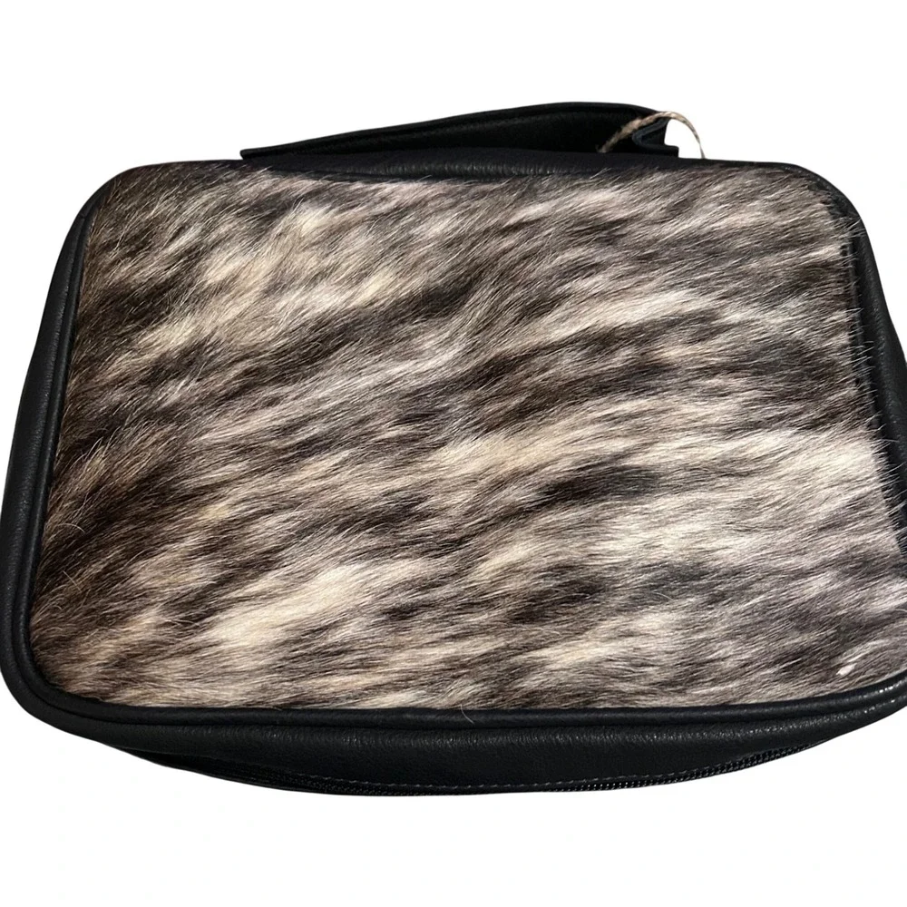 Jewelry Cowhide Travel Case‎ Organizer Black Leather Blue FeltLiner New